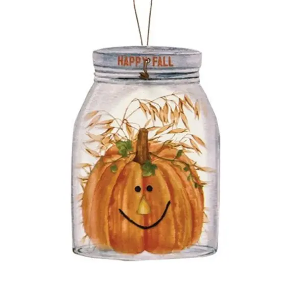 Multi-Color Wooden Fall Ornament with Pumpkin Jar Designs and Autumn Phrases for Seasonal Decor 3 Asstd. {3}