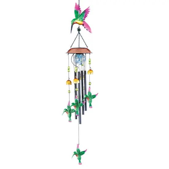Collections Etc Solar Powered Hummingbird Bell Windchime Garden Mobile {2}