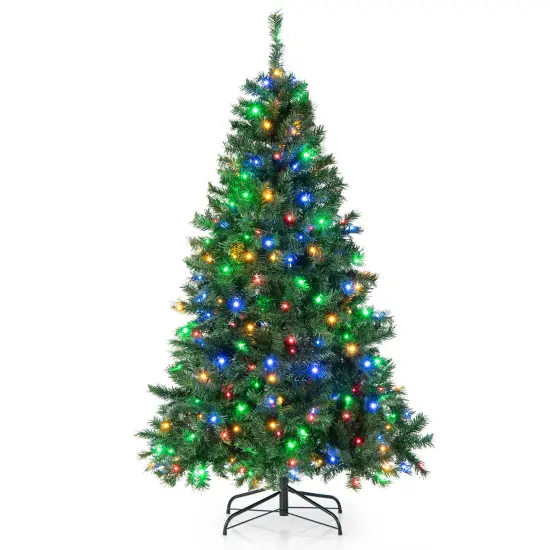 Costway 6FT/7FT Pre-Lit Hinged Christmas Tree with 260/350 Multi-Color Lights & 3-Minute Quick Shape No Fluffing Required {7}