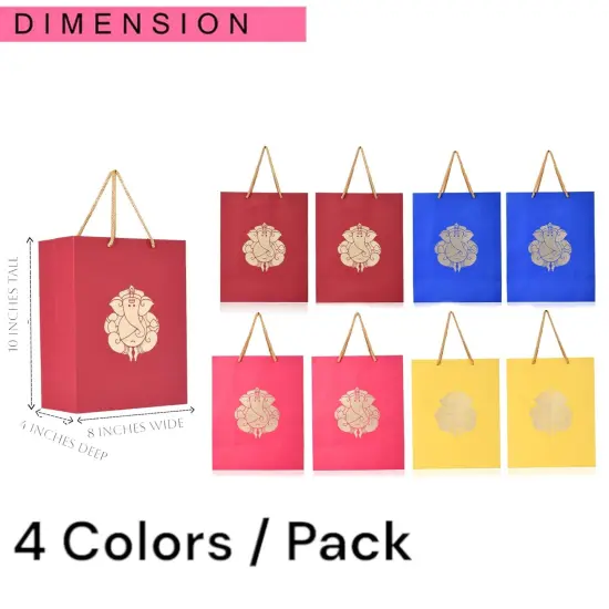 Ganesha Paper Carry Bags Party Favor Gift Bag for Goodie Wedding Ganesh Chaturthi Puja Return Gifts - 8x4x10 Inch {5}