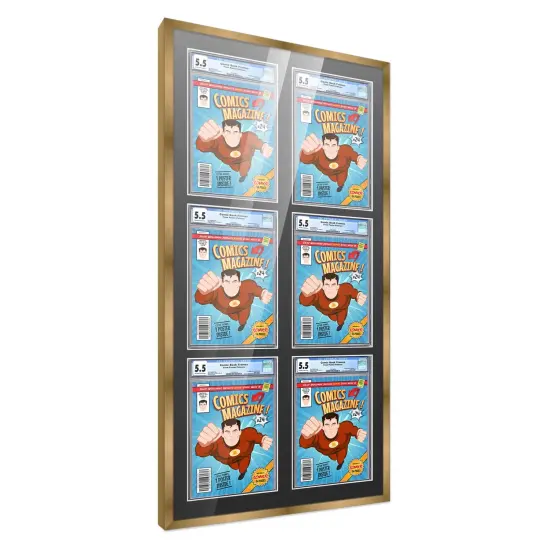 Comic Book Frame with Mat for 6 Graded Comics - Bronze Wood Comic Frame With Black Mat for 8.125x13 Comics - 20.75x44.5 Frame Size {7}