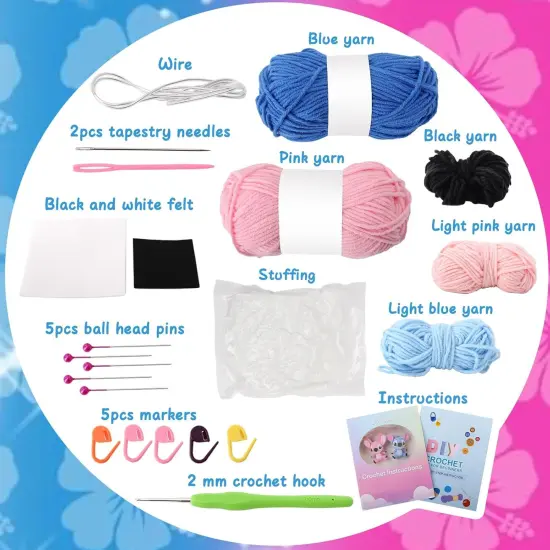 Knitting Kits Hooks Yarn Set with Step-by-Step Video Tutorials (Blue Pink) {3}