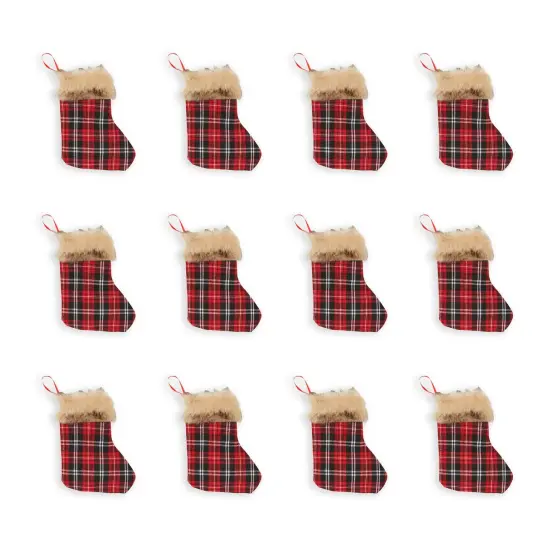 Mini Christmas Stockings,Red Buffalo Plaid Holiday Decor (6x8 In, 12 Pack) {5}