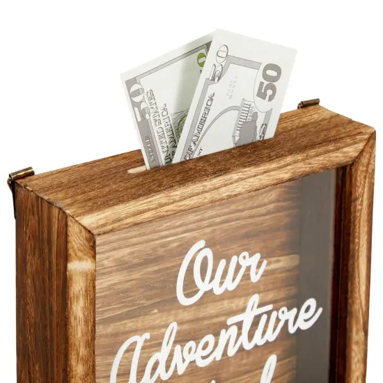 Our Adventure Fund, Vacation Shadow Box for Weddings, Honeymoon Savings Piggy Bank for Adults (7 x 7 Inches) Brown {5}