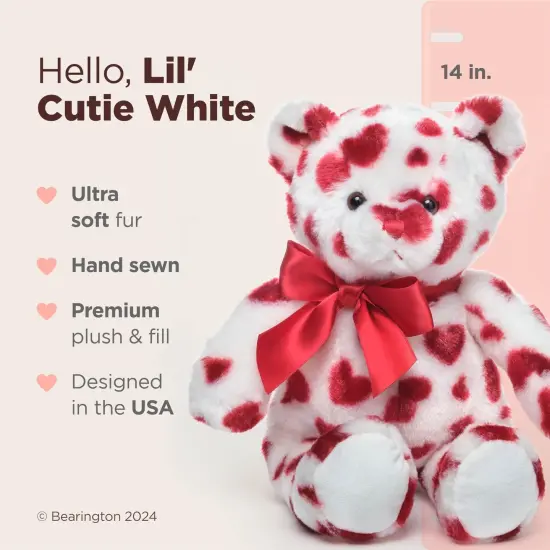 Bearington Lil' Cutie The Valentine's Plush, 14 Inch Teddy Bear Stuffed Animal, For Ages 3-14 White {2}