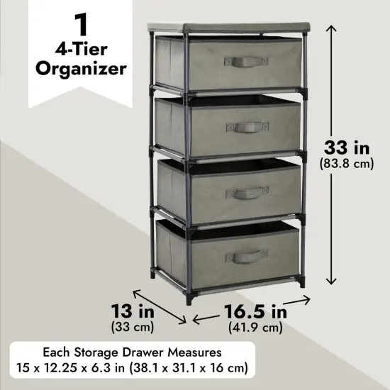 4-Tier Tall Closet Dresser with Drawers - Clothes Organizer and Small Fabric Storage for Bedroom (Gray) Grey {5}