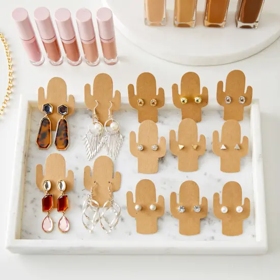 300 Pack Cactus Earring Display Cards, Cardboard Holder for Selling Jewelry, Small Business Supplies, Succulents Design, 1.8 x 2.6 inches Brown {2}