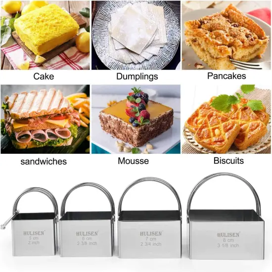 Square Biscuit Cutter Set &ndash; 4 Pcs Stainless Steel Cookies Cutter with Handle {1}