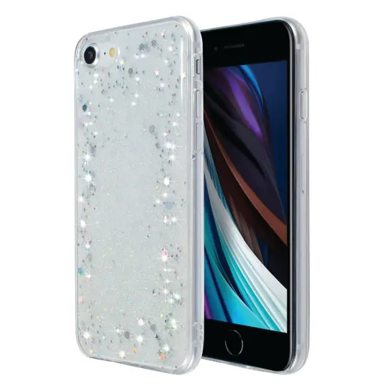 Glitter Case For iPhone SE 2020 (2nd Gen), Iridescent Holographic Stars Style Sparkle Bling Crystal Soft TPU Cover For Teen Girls Womens, by Insten Clear {1}