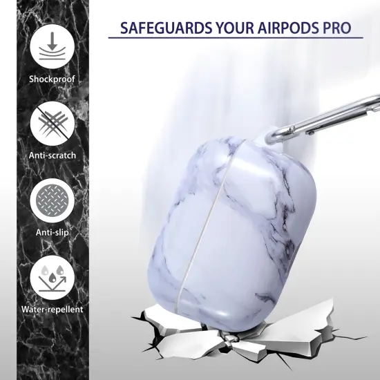 Marble Case Compatible with Airpods Pro, Glossy Soft TPU Protective Smooth Cover with Portable Keychain, Supports Wireless Charging, Shockproof & Anti-Scratch, Shinny White Marble by Insten {2}