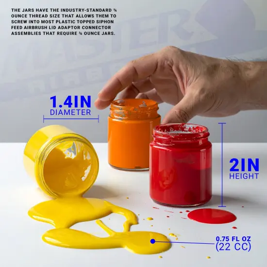 10 Pack Master Airbrush TB-003, 3/4 oz Glass Jar Bottles with 60 degree Down Angle Adaptor Lid Assembly, Single-Action Siphon {6}