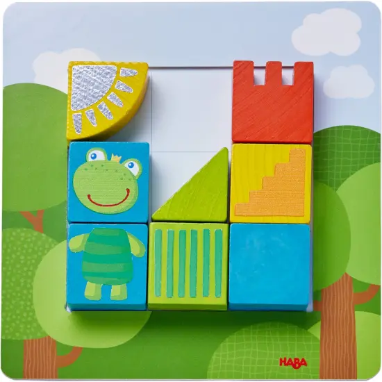 HABA Animal Squares Chunky Wooden Puzzle Building Blocks Arranging Game with Template Cards, Montessori Toys Toddler Puzzle Ages 2+ (Made in Germany) Multicolor {4}