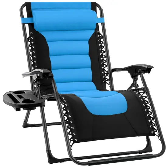 Best Choice Products Oversized Padded Zero Gravity Chair, Folding Outdoor Patio Recliner w/ Side Tray Black/Sky Blue {1}