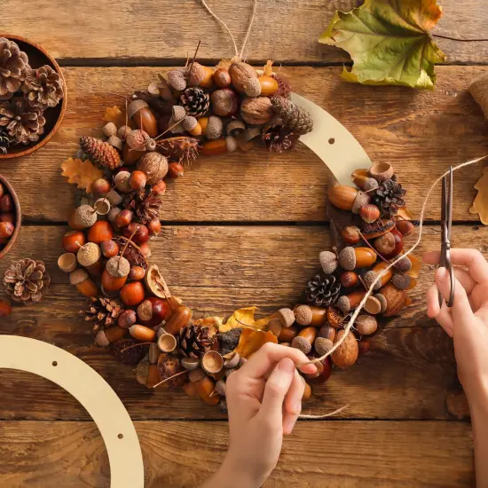 4-Pack Wooden Wreath Frames for Crafts with Pre-Cut Holes - 11.5" Outer Diameter Unfinished Floral Hoop Rings for Wedding, Wall Door Hanging Decorations (0.2" Thick) White {3}