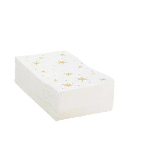 50 Pack Gold and White Dinner Napkins with Stars, Decorative Disposable Gold Foil for Baby Shower, Birthday, Holidays (3-Ply, 4 x 8 In) {7}
