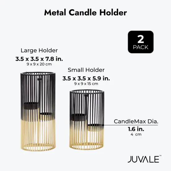 Set of 2 Black and Gold Geometric Candle Holders for Modern Table Decor (2 Sizes) {4}