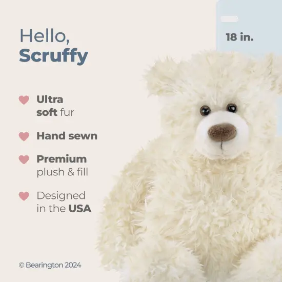 Bearington Scruffy White Plush Teddy Bear Stuffed Animal, 18 inch, For Ages 3-14 {2}