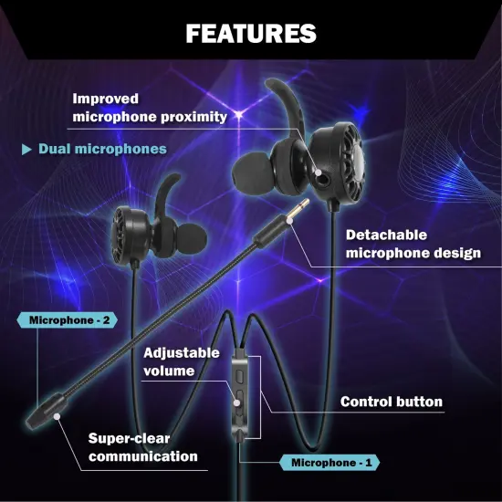 3.5mm Gaming Earbuds with Mic, Insten in-Ear Headset Stereo Headphone with Dual Microphone [Detachable and Built-in] for PS4 Nintendo Switch Lite PC Mobile Game Cell Phone Smartphone - Black {4}