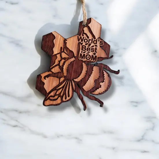 BEE World's Best Mom - Cedar Ornament {2}