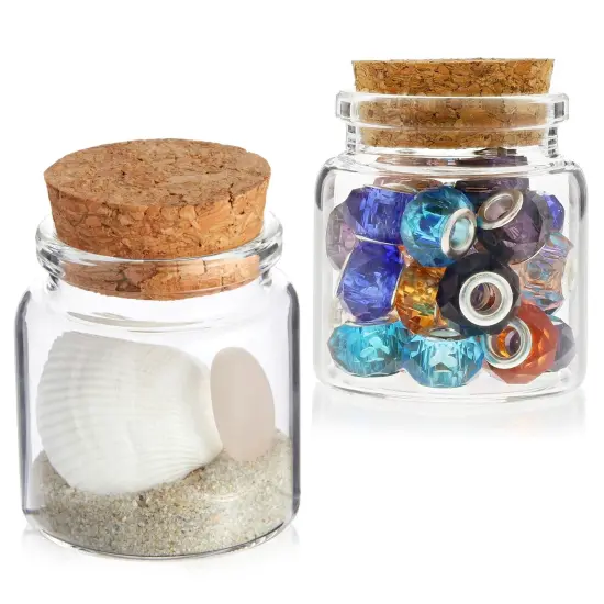 12 Pack Small Glass Jars with Cork Lids, 50ml Mini Bottles for DIY Crafts, Party Favors, Sand {7}