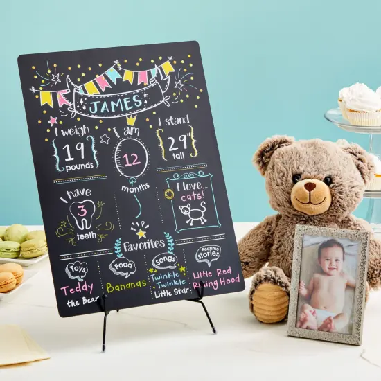 Monthly Baby Milestone Chalkboard, First Year Boy and Girl Age Tracking Growth Sign (11.6 x 15.6 In) Multicolor {4}