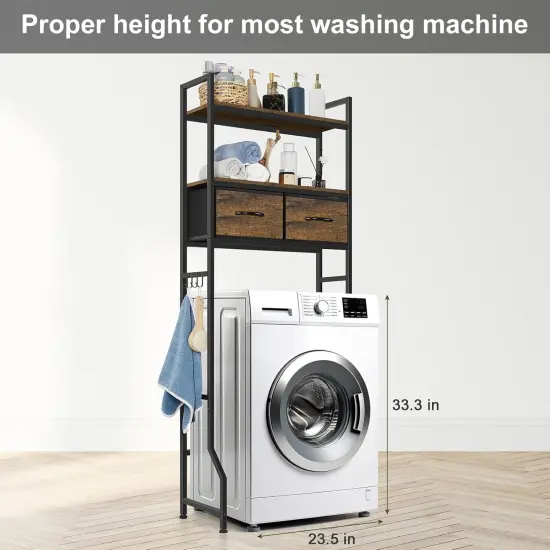 Rustic Brown Over-The-Toilet Storage Cabinet with Fabric Drawers &ndash; Bathroom Organizer with Toilet Paper Holder, Hooks & Adjustable Shelves for Laundry, Bedroom, or Kitchen {4}