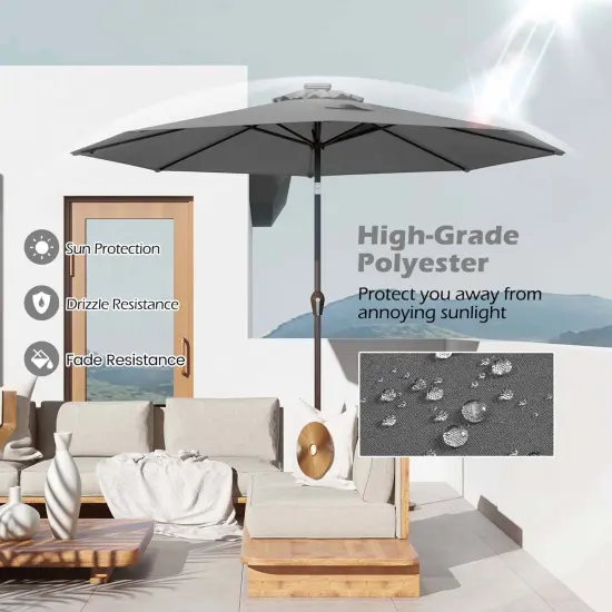 Costway 10' Solar LED Lighted Patio Market Umbrella Shade Tilt Adjustment Crank Tan/Beige/Blue/Navy/Burgundy/Gray {5}