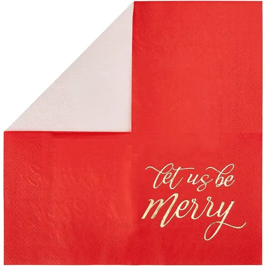 102-Pack Christmas Napkins, 3-Ply Disposable Paper Tableware for Holiday Party Supplies, Beverages, Cocktails, Table Decorations, Gold Foil Design, 3 Colors (5x5 In) Multicolor {5}