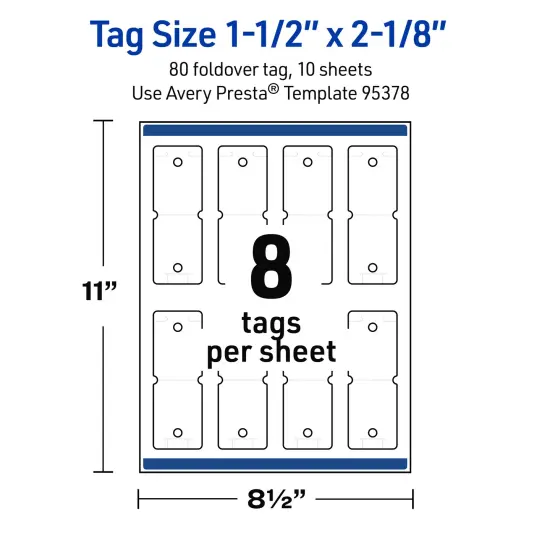 Avery Printable Rounded Rectangle Foldover Tags, Sure Feed Technology, 1-1/2" x 2-1/8", Matte White Cardstock, Print-to-The-Edge, Laser/Inkjet Printable, 80 Total {5}