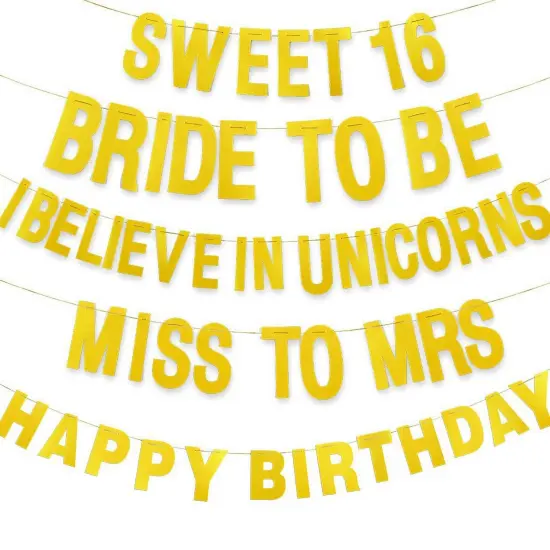 126 Pieces Make Your Own Banner Kit - DIY Banner with Gold Glitter Letters A-Z, Numbers 0-9, Hearts, Stars, and 3 Strings {6}