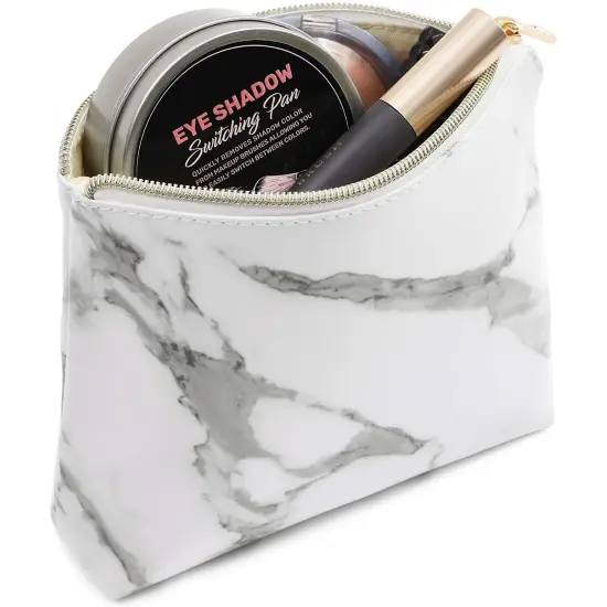 Set of 2 White Marble Makeup Organizer Bag, Cosmetic Storage Pouch, Travel Toiletry Case {5}