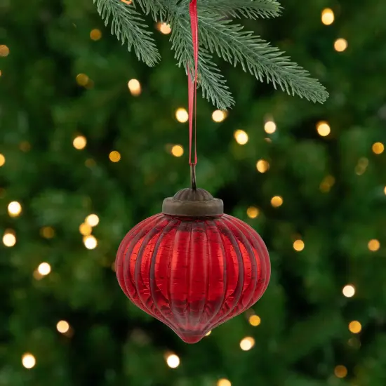 Northlight 3" Red Crackle Glass Onion Christmas Ornament {1}