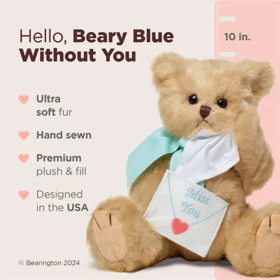 Bearington Beary Blue Without You Miss You, 10 In Teddy Bear Valentine's Day Stuffed Animals, Ideal Plushies for Miss You Gifts for Women, For Ages 3-14 {2}