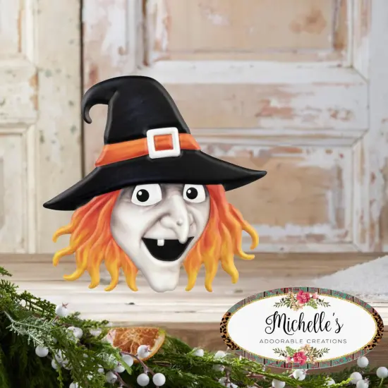 12" Metal Embossed Sign: Witch Head (Grey) {4}