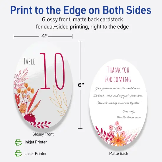 Avery Printable Oval Flat Cards, Sure Feed Technology, 4" x 6", Glossy White Cardstock, Print-to-The-Edge, Laser/Inkjet Printable, 20 Total, Great for Product Branding, Marketing, and More {6}