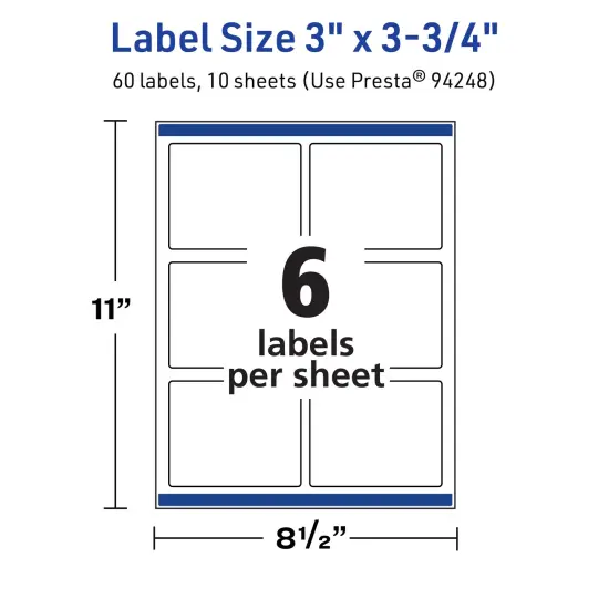 Avery TrueBlock Matte White Paper Labels,3" x 3-3/4" Rectangle {5}