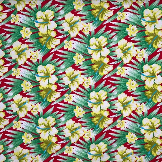 1 Yard Hibiscus Floral Print Polyester Fabric 60 Inch Width Red & Green {1}