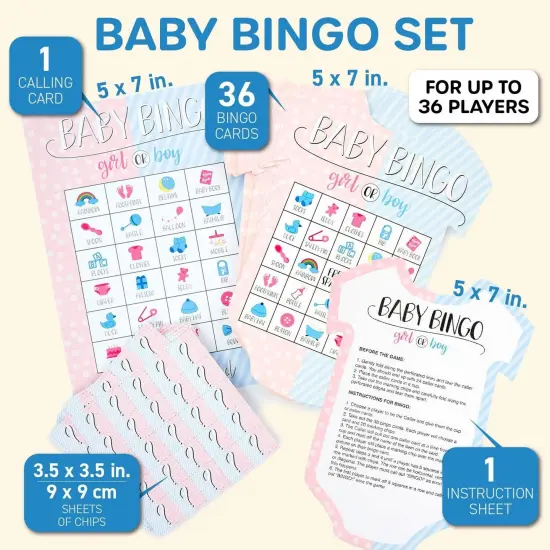 Gender Reveal Bingo Game Set, Party Supplies (38 Pieces) {2}