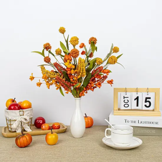 8 PCs Fall Boho Autumn Flowers - 17 Inches (Orange) {3}