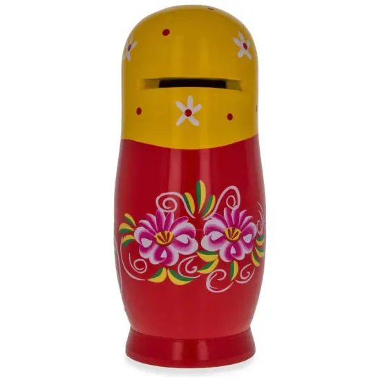 Matryoshka Wooden Nesting Doll Piggy Bank 6.5 Inches {3}
