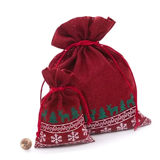 Christmas Faux Linen Bag 4&rdquo; x 6&rdquo; Holiday Gift Packaging {3}