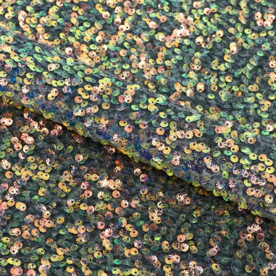 Sanibel Seashell Stretch Velvet Sequin Fabric Charcoal/Irid {1}