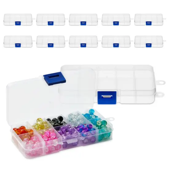 12 Pack Mini Clear Storage Containers with 10 Grid Dividers, Small Plastic Tackle Boxes for Beads, Buttons, DIY Jewelry (2.5 x 5 In) {1}