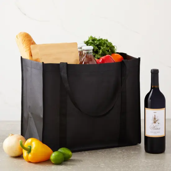 10 Pack Black Extra Large Reusable Grocery Bags with Handles for Shopping, Small Business, Retail (15.75 x 10 x 13 In) {2}