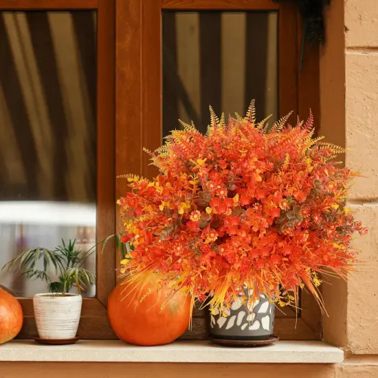 16pcs Orange Autumn Artificial Flowers {3}