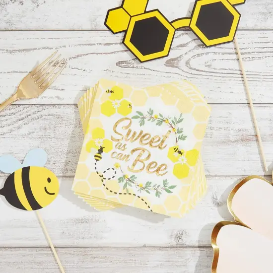 Baby Shower Paper Napkins, Bumble Bee Theme (5 x 5 Inches, 50 Pack) Gold {3}