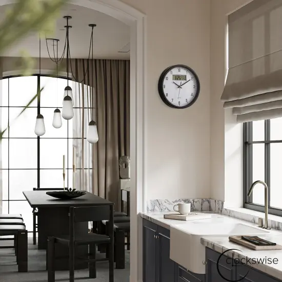 Clockswise Wall Clock, Non-Ticking Analog & Digital with Temperature Display Battery Powered, Silent Operation, Switchable Time and Date - Perfect for Classroom Office Bedroom and Study, Black {4}