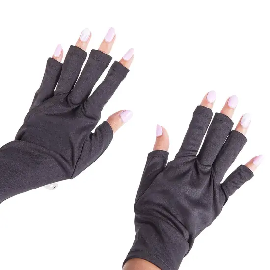 Fingerless UV Light Gloves for Gel Manicures, Sun Protection (2 Colors, 2 Pairs) Black {6}