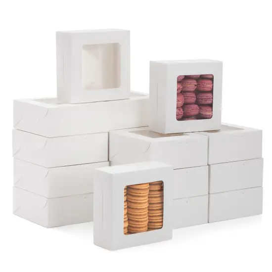 50 Pack 6x6 Bakery Boxes with Window for Desserts, Bulk Treat Containers for Cupcakes, Pastries, Cookies (White) {1}