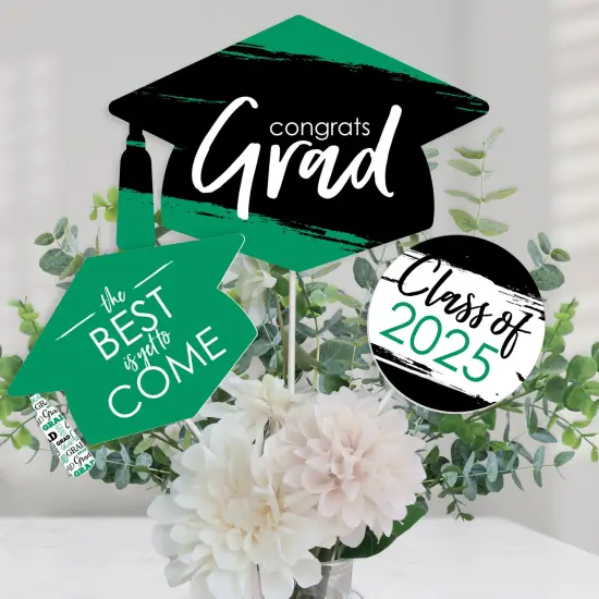 Big Dot of Happiness Green Grad - Best is Yet to Come - 2025 Green Graduation Party Centerpiece Sticks - Table Toppers - Set of 15 {1}
